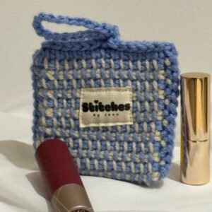 Gehaakte mini pouch – Blauw / beige