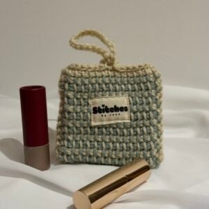 Gehaakte mini pouch - Groen / beige