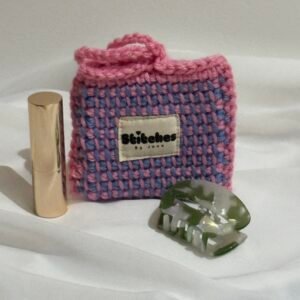 Gehaakte mini pouch - Roze / blauw